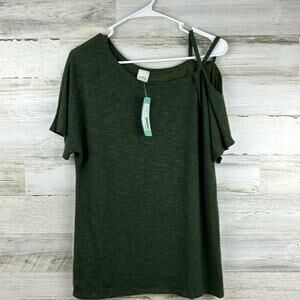 Kaileigh Johnesman one shoulder top womens small knit olive green stretch summer